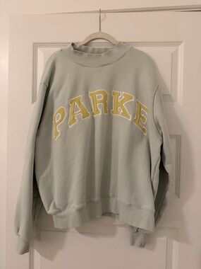 Parke Sage Green Crew Pullover with Yellow Appliqué